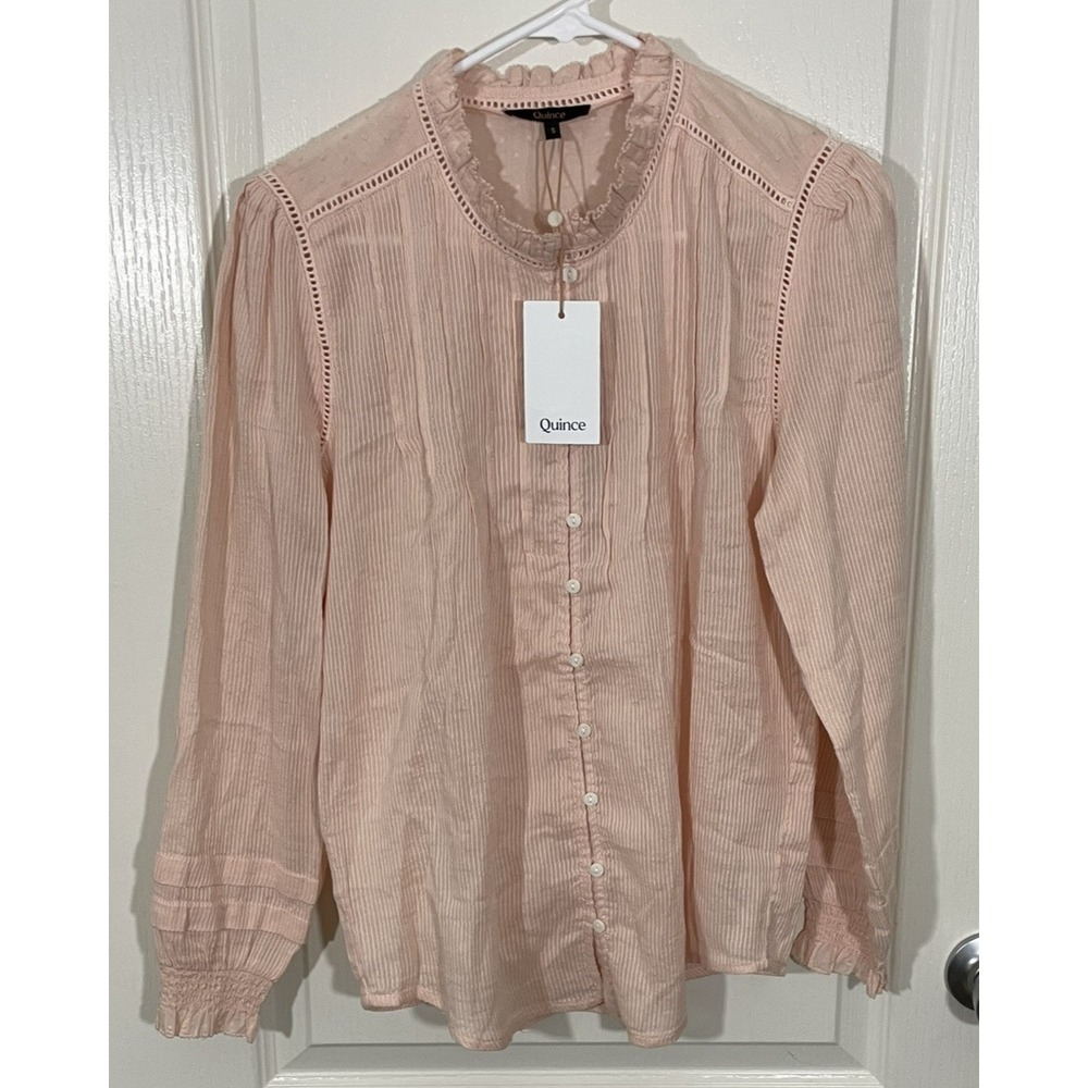 Quince Organic Textured Cotton Peasant Blouse Ballet Slipper Pink S Cottagecore